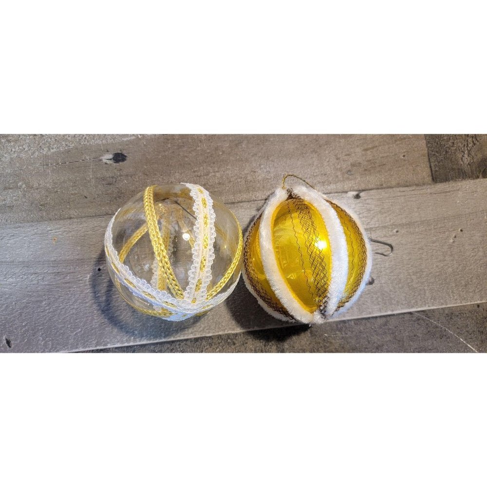Gold ball lace clear‎ ornament Set of 2 Xmas Holida